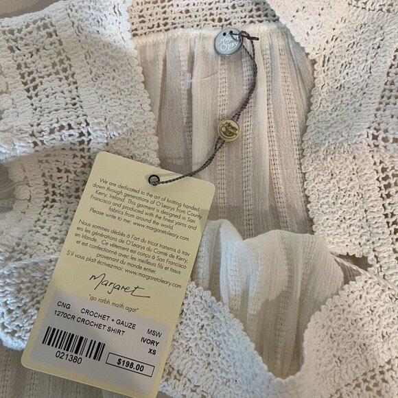 Margaret O'Leary Ivory Crochet & Gauze Boho 'Peasant Blouse Women's Size XS - Picture 6 of 14